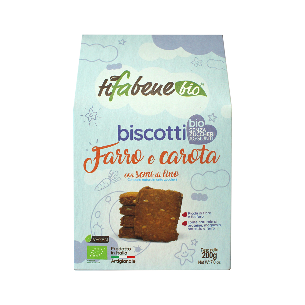 Biscotti Biologici Farro e Carota con semi di Lino - Senza zuccheri aggiunti